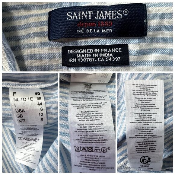 SAINT JAMES Christina Linen Striped Shirt Dress, Blue/white, Size 8 US/40 FR(EU) - Picture 5 of 16